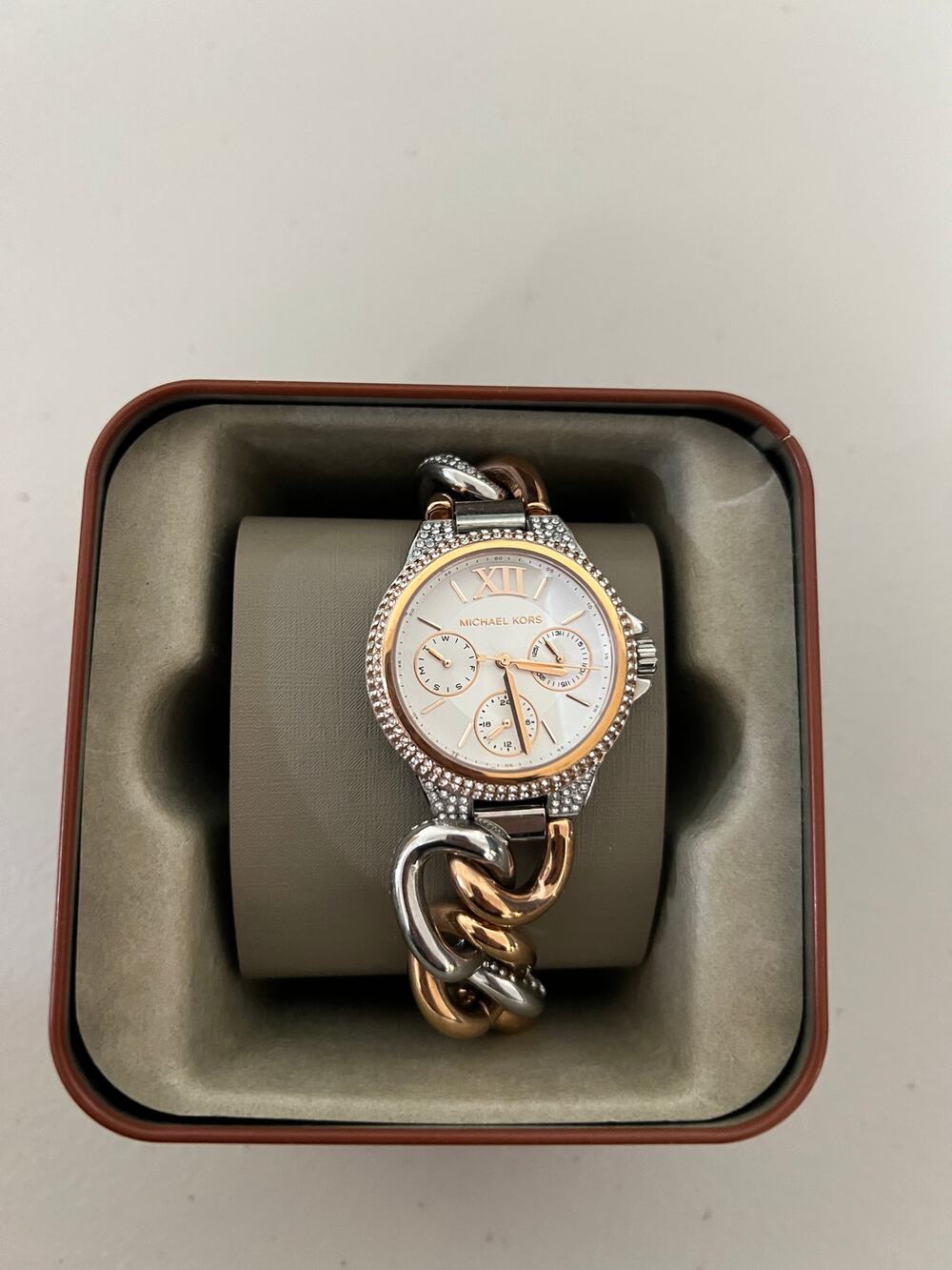 Michael Kors MK6843 Mini Camille Pavé Two-Tone Curb-Link Watch